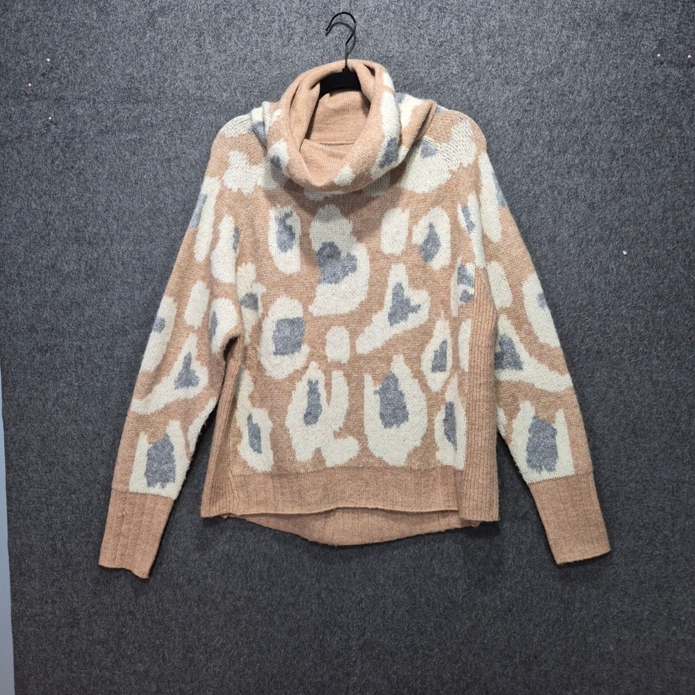 Entro Leopard Print Cowl Neck Sweater L Oversized SOFT Cozy Chic Funky